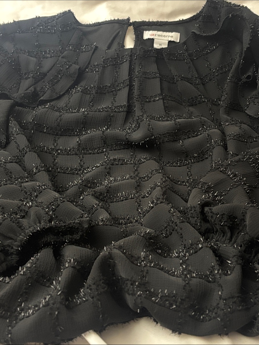 Liz Claiborne NWT Black Striped Bubble Hem Ruffle Blouse Size XL - Picture 13 of 16